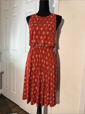 LOFT Rust Red Printed Sleeveless Midi Dress
